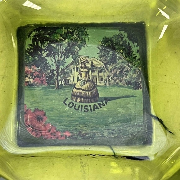 Vintage Green Louisiana Ashtray Antebellum Southern Belle Plantation - Picture 2 of 5